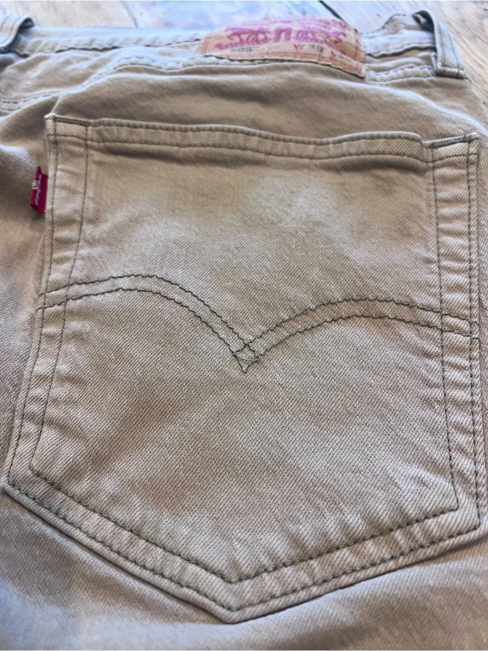 Levi's Men’s Beige W/Grey Stitching Wash Denim Straight Fit Mid Rise 505 36/30